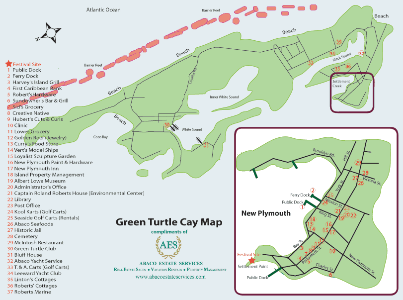 Map of Green Turtle Cay in Abaco Bahamas