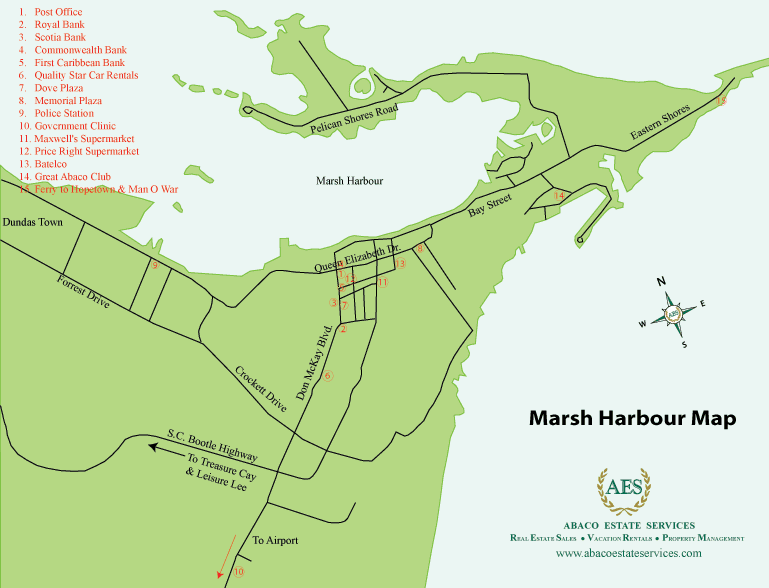 Map of Marsh Harbour in Abaco Bahamas